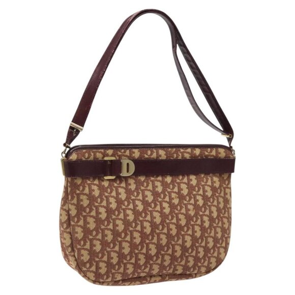 Christian Dior Trotter Canvas Shoulder Bag Red Gold Auth 121548 - Picture 1 of 16